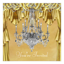 Yellow Gold Chandelier Party Invitations
