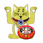 yellow/golden maneki neko w/daruma photo cut out