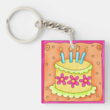 Yellow & Green Birthday Cake Flowers Key Chain