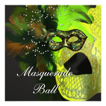 Yellow Green Black Masks Masquerade Ball Party Personalized Announcements