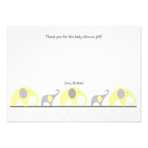 Yellow Grey elephant baby shower thank you note Personalised ...