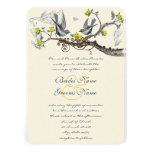 Yellow & Grey Vintage Birds Wedding Invite