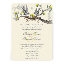 Yellow & Grey Vintage Birds Wedding Invite