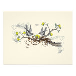 Yellow & Grey Vintage Love Birds Wedding RSVP Custom Invites