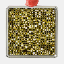 Yellow Grunge Textured Grid Pattern Christmas Tree Ornament