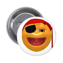 Yellow happy pirate wearing a eye patch pinback button