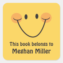Yellow happy smile bookplate stickers/book labels