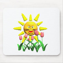 Yellow happy smile sun around fowers mousepad