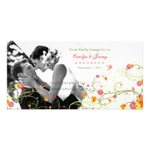 Yellow Hibiscus Swirls Spring Wedding Thank You Customized Photo Card