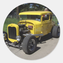 Yellow Hot Rod Round Stickers