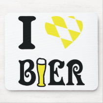 yellow I love Bier icon Mousepads