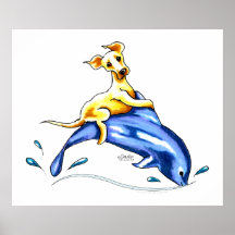 Yellow Lab Dolphin Ride Poster