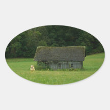 Yellow Lab Farmer Oval Sticker