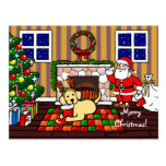 Yellow Labrador and Santa Christmas Cartoon Post Card