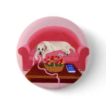 Yellow Labrador on the pink couch buttons