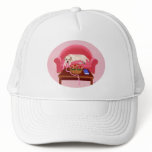 Yellow Labrador on the pink couch hats