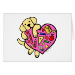 Yellow Labrador & Teacher's Heart Cartoon Greeting Cards