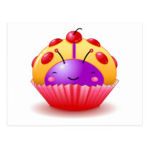 Yellow Ladybug Cupcake Postcard postcards
