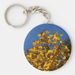 Yellow leaves against blue sky key chain