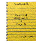 Yellow Lined School Paper Homework Assignments Note Book