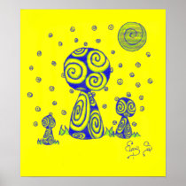 yellow night shrooms posters