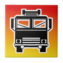 Yellow Orange Fire Truck Ceramic Tile