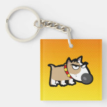 Yellow Orange Grumpy Dog Keychains