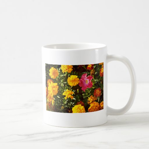 Yellow, Orange Marigolds, Petunia flowers Mugs