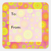 Yellow Orange Pink Hippy Flower Pattern Gift Tags Sticker