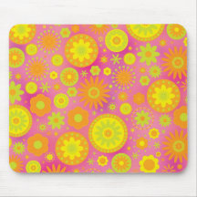 Yellow Orange & Pink Hippy Flower Pattern Mousemat