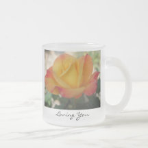 Yellow Orange Rose Frosted Glass Mug