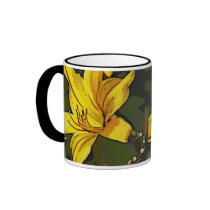 Yellow ornamental lily serigraph coffee mugs