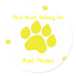 Yellow Paw Print Bookplate Sticker