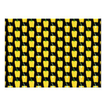 Yellow Peppers Pattern. On Black. Invitation