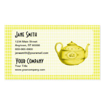 Yellow Plaid with Teapot Business Card Template
