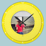 Yellow Polkadot Picture Frame Round Clock wall clocks