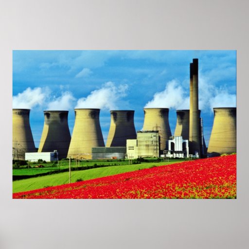Yellow Poppy field and Ferrybridge power station, Poster