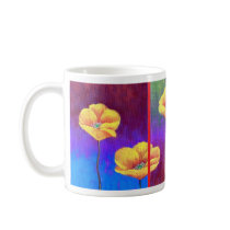 Yellow Poppy Flower Painting - Multi Coffee Mugs