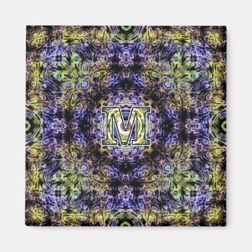 Yellow Purple Fractal Electricity M Refrigerator Magnet