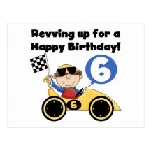 Yellow Race Car 6th Birthday Tshirts and Gifts Post Card