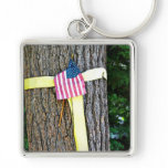 Yellow Ribbon Round Tree & U.S. Flag Keychain