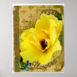 Yellow Rose Collage Art Poster Print