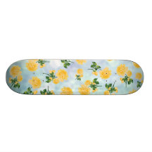Yellow roses on blue bokeh skateboard