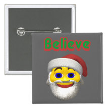 Yellow santa smilie believe pin