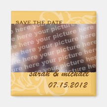 Yellow save the date wedding announcement photo fridge magnet