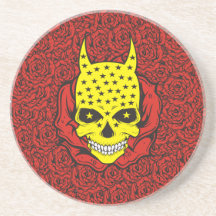 Yellow skull with horns beverage coasters