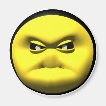 Yellow smiley face that is angry. magnets