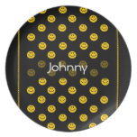 Yellow Smiley Pattern Personalised Black plate