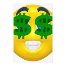 yellow smiley with money eyes personalized stationery