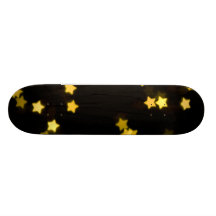 YELLOW STAR SHAPES BOKEH LIGHTS BLURRED WINTER SKATE BOARD